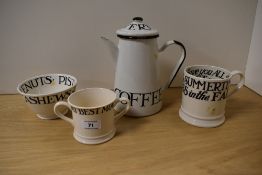 An Emma Bridgewater Toast & Marmalade coffee pot, together with a matching mug or tankard, a twin