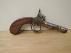 A vintage Percussion Turn Barrel Pistol, in working order, proof marks seen, no makers marks seen,