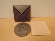 A WWI Memorial Plaque to Arthur Toes in original folding card case
