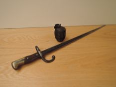 A No36M MKI British Hangrenade and a French Epee Bayonet 1878, no scabbard