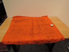 A WWII Two Sided Silk Escape Map, Central Burma and North Burma, in orange, small pin holes seen