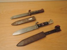 Two German WWII Hitler Youth Daggers, one blade marked Awton Wingen Solingen, blade length 13cm with