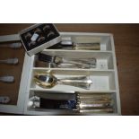 A selection of Arthur Price of England John Mason flatware, and six napkin rings all in box