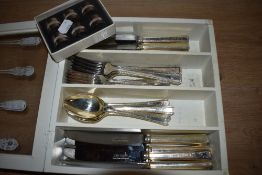 A selection of Arthur Price of England John Mason flatware, and six napkin rings all in box