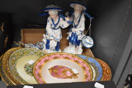 Six Franklin Mint display plates 'The House of Faberge' and two oriental figurines (one AF)