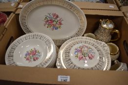 A Solian ware dinner service having floral inner design and gilt outer pattern with beaded edges (23