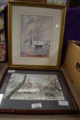 After Jean Simpson, a watercolour showing boats anchored at sunset sold together with after D