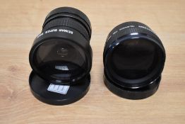 Two lenses. A Sunactinon telephoto for video cameas, and a Seimar-Super wide/semi fish eye