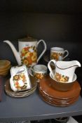 A selection of mid century Johnson Brothers table ware, including coffee pot, cups and saucers,