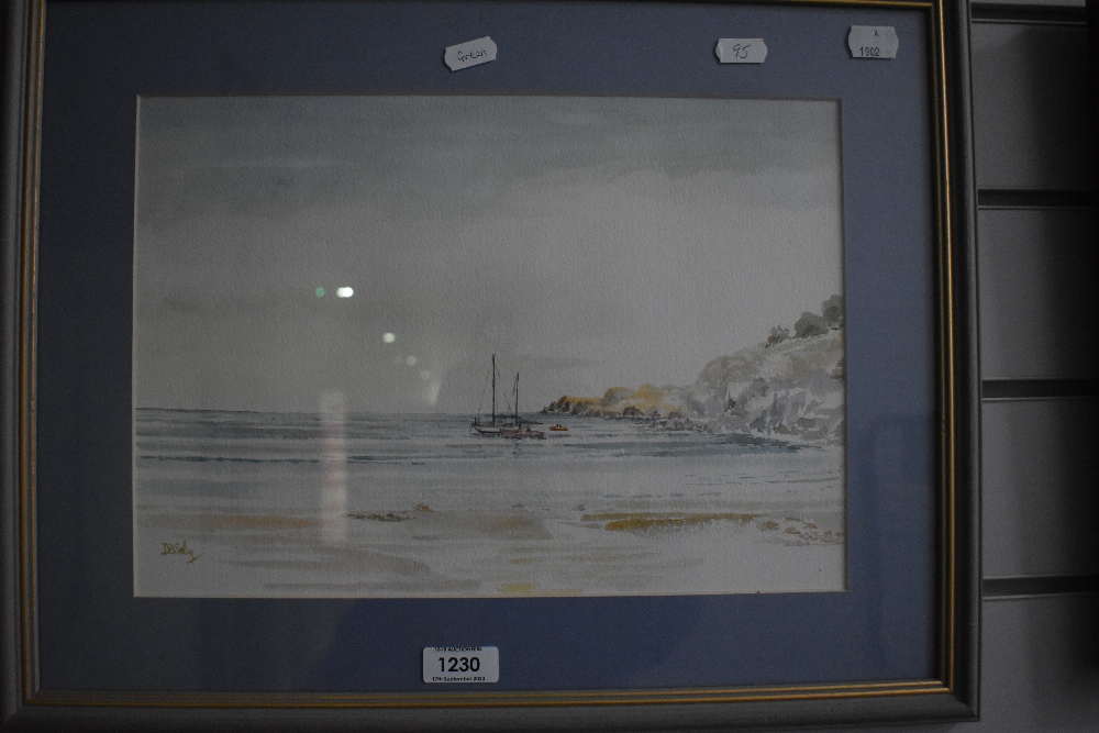 DB Selby (20th Century), watercolour, Coastal bay with yachts, signed to the lower left, framed,