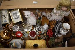 A miscellaneous selection of items including binoculars, carriage clocks, toys and animal studies
