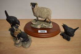 Four animal studies including a Border Fine Arts 'Black Face Sheep' and a dog study 'Gyp' along with