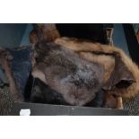 A box of ladies vintage faux fur garments, to comprise two pairs of gloves and stoles