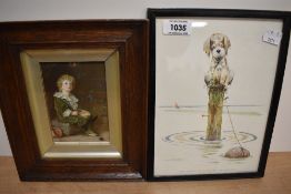 Two framed prints, one entitled 'Bubbles' the other A Harold Earnshaw 'cute dog' print.
