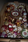 A carton mainly Limoges style plates and vases as well as a small selection of red Murano glass
