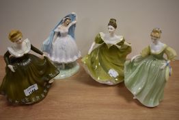 Four Royal Doulton Figurines, including, Lynne HN 2329, Geraldine HN 2348, The forest glade