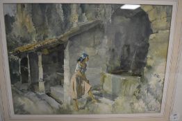 After Sir William Russell Flint RA ROI (1880-1969), coloured print, 'The Wishing Well', signed in