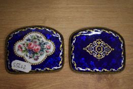 Two metal enamelled plaques of Limoges style, 8.5cm wide