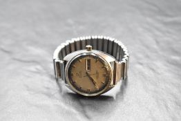 A gent's 1960's Omega Seamaster Cosmic day date wrist watch no: 166036 having baton dial with