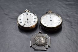 A silver key wound pocket watch having Roman numeral dial with subsidiary seconds in silver case