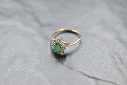 A chrysopase & cubic zirconia cluster ring on a 9ct gold loop, size M & approx 1.4g