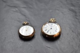 A small white metal top wound pocket watch stamped 900 having Arabic numeral dial and ornithological