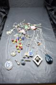 A selection of silver and white metal necklaces, bracelets and pendants, many stamped silver/925
