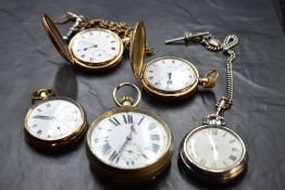Two gold plated hunter top wound pocket watches having Roman numeral dial and subsidiary seconds,