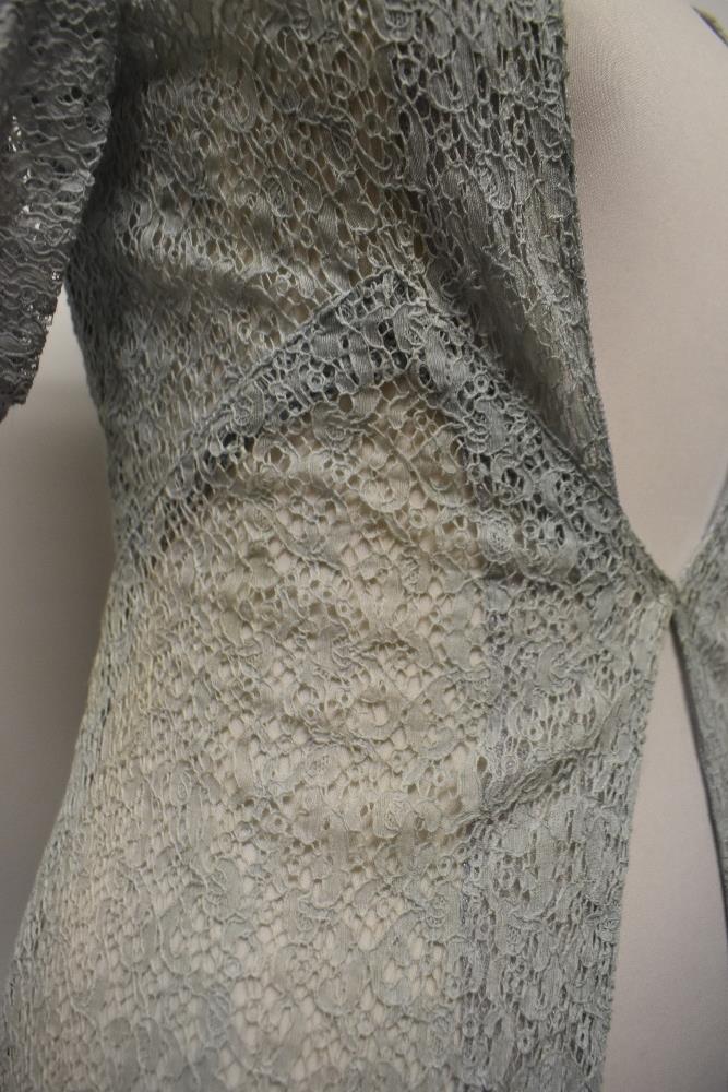 A Decadent 1930s blue semi sheer lace cover up/house coat, having centre hook and eye fastening - Image 3 of 11