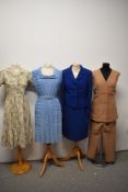 A collection of vintage garments; a 1960s blue Eastex skirt suit, needing new zip to skirt, a
