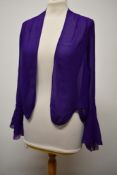A 1930s Art Deco royal purple crepe cover up, having scalloped hem and fluted sleeves with