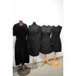 Three 1960s dresses and a vintage black velour beaded dress with belt in a larger size.