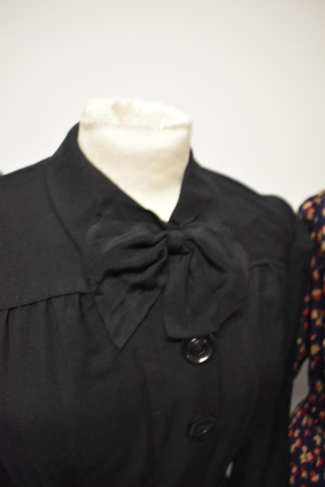 Two 1930s/1940s day dresses, one of black and white crepe in a larger size and one in black wool - Image 16 of 16