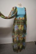 A 1960s Quad maxi dress, having contrasting bodice, huge sheer balloon sleeves gathering into a