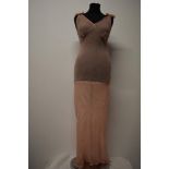 A beautiful 1930s Art Deco bias cut pale pink sheer nightdress, having delicate floral pattern, lace