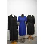 Two 1940s dresses, one in royal blue with stud decoration to cuffs and the other black with