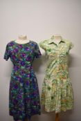 Two vintage 1960s floral dresses.