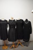 Four 1960s black party dresses, including black and silver Dolly Day dress.
