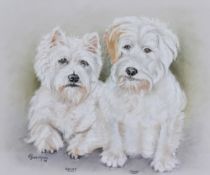 J.V. Greenhowe (20th Century), a pastel, A portrait of two West Highland White Terriers named '