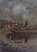 Louis Burleigh Bruhl (1861-1942, British), two watercolours, Dutch harbour depictions with