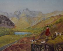 *Local Interest - After S.F Garside (20th Century), a coloured print, A hunting scene with the