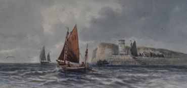 M. Goodman (20th Century), a watercolour, Masted boats by harbour wall, signed to the lower left,
