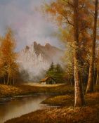 Grady (20th Century), an acrylic on canvas, A continental and idyllic scene depicting rugged