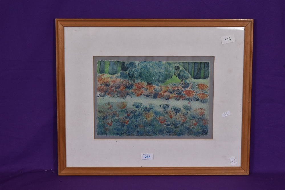 Artist Unknown, 20th Century, gouache, An abstract interpretation of a field with flowers, signed - Image 2 of 4