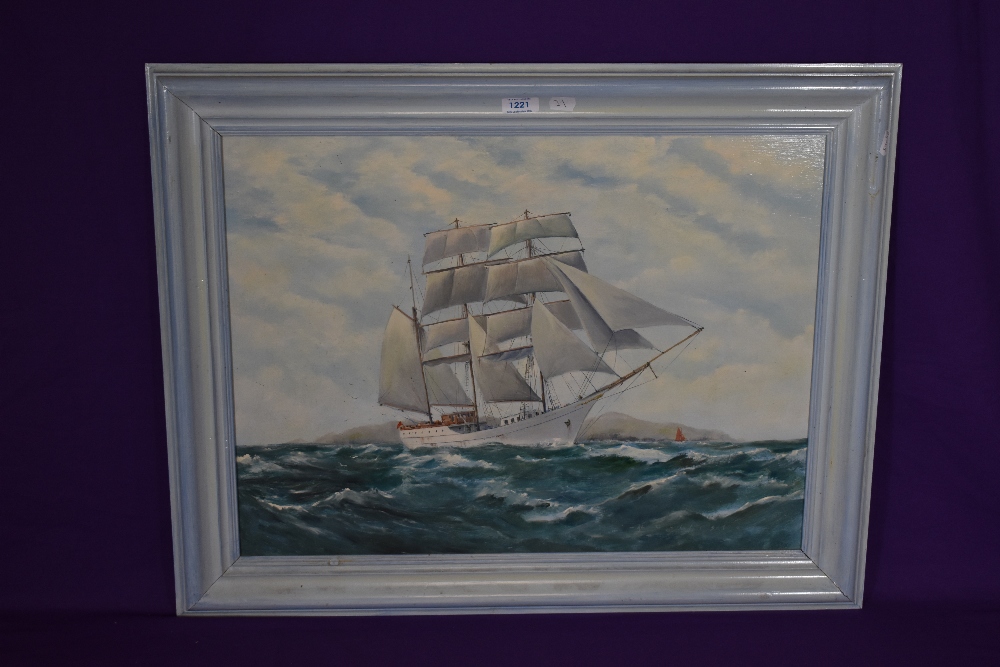 A.L. Collister (20th Century, British), an oil on board, a masted white finish vessel in choppy - Image 2 of 4