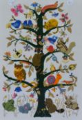 20th Century, a needlework embroidery, The Tree of Life, displayed within a modern pine frame and