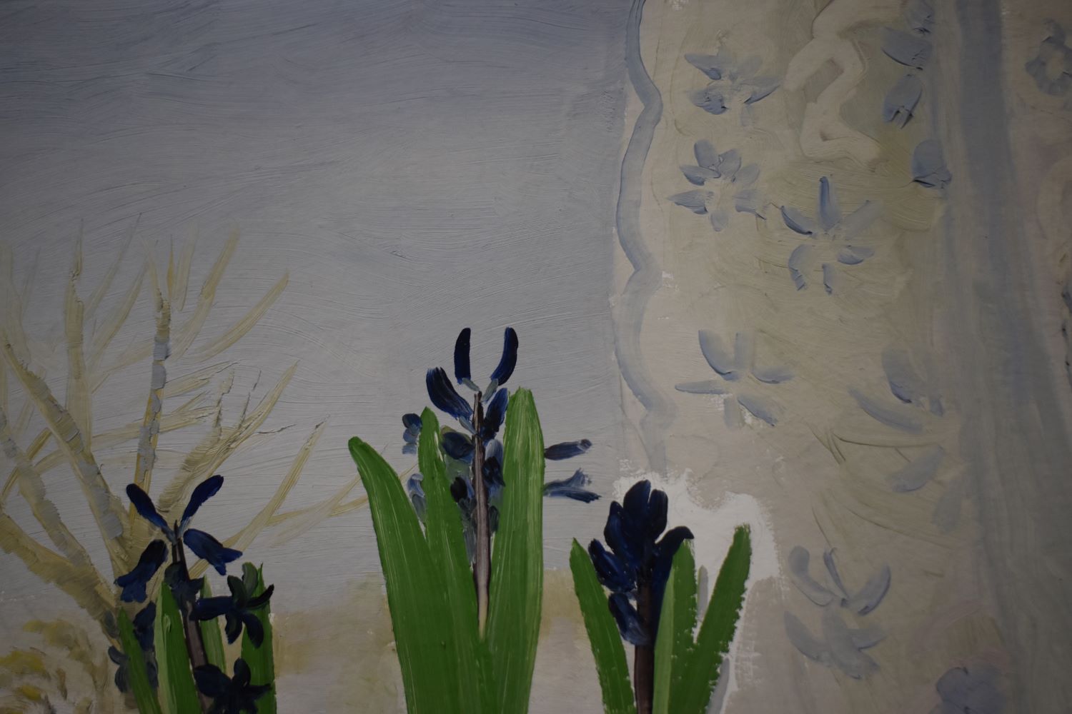 Winifred Nicholson (1893-1981, British), an oil on board, 'Blue Hyacinths In A Winter Landscape', - Image 4 of 9
