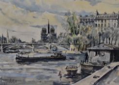 After Franz Herbelot (20th Century, French), a coloured print, A Parisian scene with the Pont de