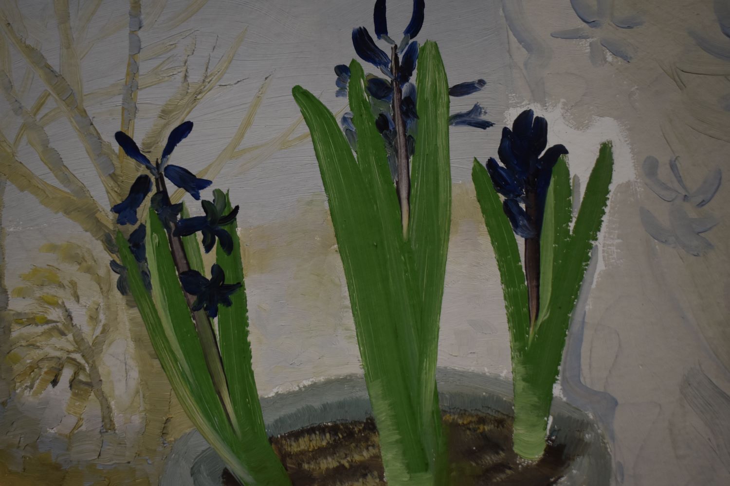 Winifred Nicholson (1893-1981, British), an oil on board, 'Blue Hyacinths In A Winter Landscape', - Image 7 of 9