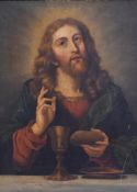 19th Century, Continental School, an oil on canvas, Christ Blessing The Bread and Wine, displayed